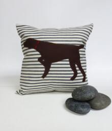 German Shorthair Pointer Pillow Brown Silhouette On Ticking Stripe - thumbnail 1