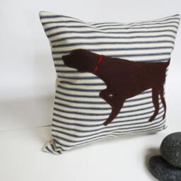 German Shorthair Pointer Pillow Brown Silhouette On Ticking Stripe - thumbnail 2