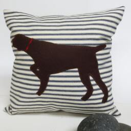 German Shorthair Pointer Pillow Brown Silhouette On Ticking Stripe - thumbnail 3