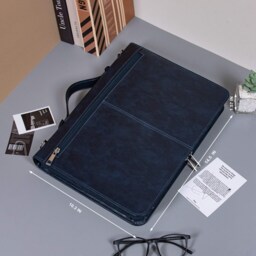 Personalized Navy Blue Leather Portfolio, Engraved Portfolio For Him, Large Padfolio With Handle, Custom A4 Notepad Cover, Business Gift - thumbnail 3