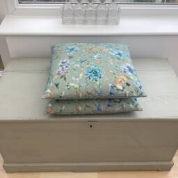 Handmade Organic Linen Floral Pillow Cover Teal Botanical Cushion - thumbnail 3