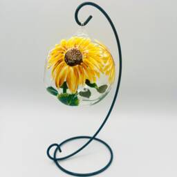 Hand Painted Tealight Holder/Sunflowers/ Hanging Glass Sphere With Ornament Stand - thumbnail 3