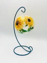 Hand Painted Tealight Holder/Sunflowers/ Hanging Glass Sphere With Ornament Stand - thumbnail 1