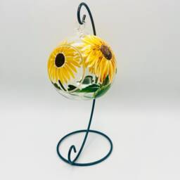 Hand Painted Tealight Holder/Sunflowers/ Hanging Glass Sphere With Ornament Stand - thumbnail 2