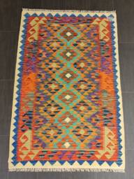 Afghan Kilim Rug, Handmade Artisan Multicoloured Natural Wool Flatweave, Geometric Design 149x98 cm - thumbnail 1