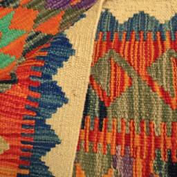 Afghan Kilim Rug, Handmade Artisan Multicoloured Natural Wool Flatweave, Geometric Design 149x98 cm - thumbnail 3