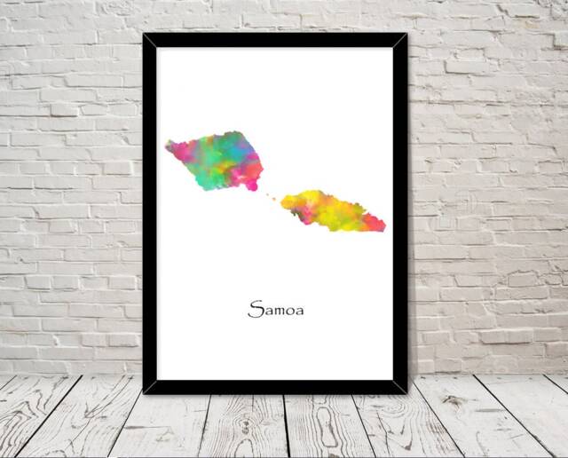 Samoa Art Watercolour Illustration Map Abstract Print Wall Home Decor Giclee Print Office Living Room