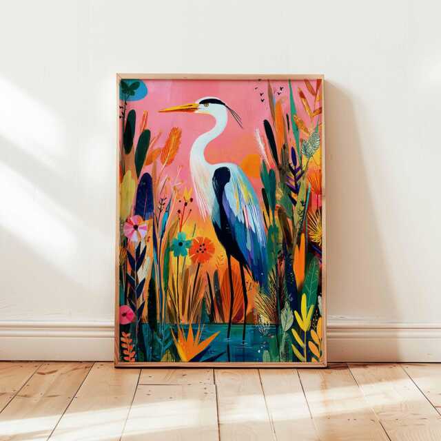 Crane Poster, Bird Wall Art, Japanese Print, Minimalist Nature Art Animal Decor, Gift - image 1