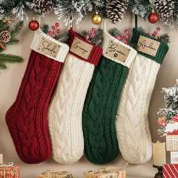 Custom Christmas Knitted Stockings, Personalized Stocking With Leather Patch, 2025 Stockings With Name, Family - thumbnail 3