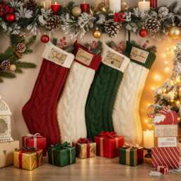 Custom Christmas Knitted Stockings, Personalized Stocking With Leather Patch, 2025 Stockings With Name, Family - thumbnail 2