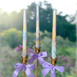 Handmade Marble Taper Candles Blue Gold Purple Dinner Candles - thumbnail 2
