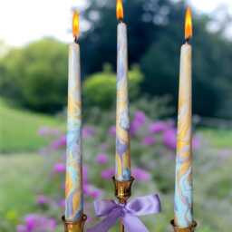 Handmade Marble Taper Candles Blue Gold Purple Dinner Candles - thumbnail 4