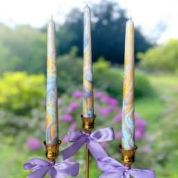 Handmade Marble Taper Candles Blue Gold Purple Dinner Candles - thumbnail 3