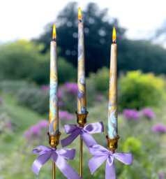 Handmade Marble Taper Candles Blue Gold Purple Dinner Candles