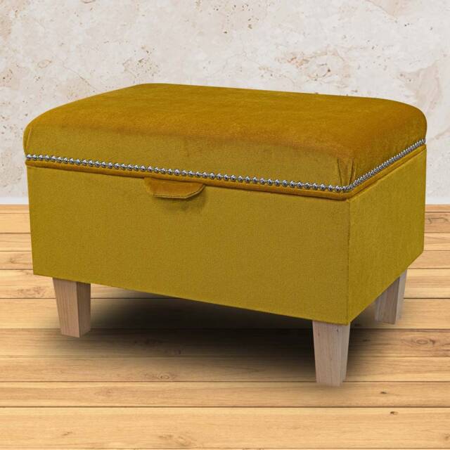 Handmade Gold Velvet Storage Ottoman - Studded Upholstered Pouffe Footstool Bespoke British Made - image 1