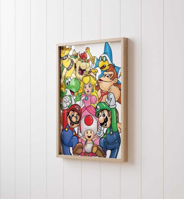 Mario & Friends Wall Art - Gaming Room Print For Kids - Printed Or Framed - image 1