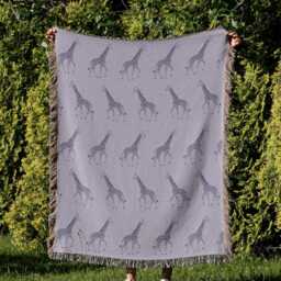 Cotton Woven Blanket, Giraffe Parade, Violet Purple Lavender, Safari Animals, Kids Room, Baby Nursery Decor, Animal Print, Fringe Throw - thumbnail 2