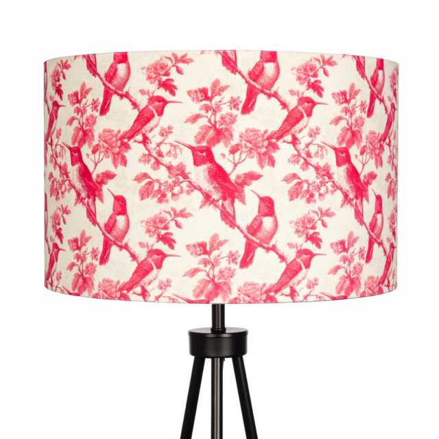 Pink White Bird Print Lampshade 25cm 30cm 35cm 40cm 45cm - Drum Lamp Shade Velvet Handmade Home Decor Ceiling Floral Birds Blush - image 1
