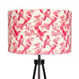 Pink White Bird Print Lampshade 25cm 30cm 35cm 40cm 45cm - Drum Lamp Shade Velvet Handmade Home Decor Ceiling Floral Birds Blush - thumbnail 1