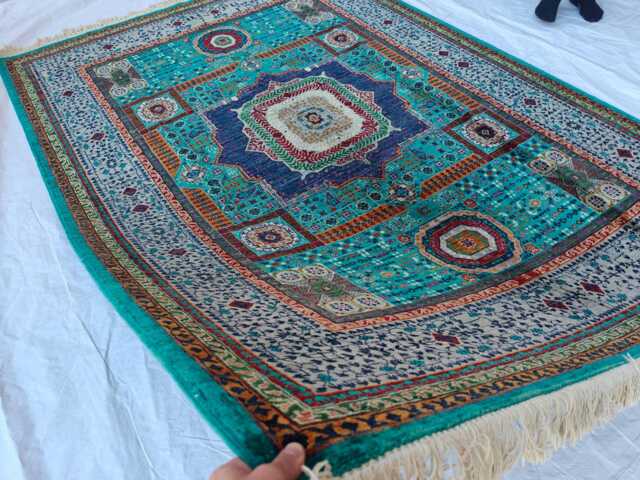 Handwoven Wool Mamluk Rug 8.2x5.9 Ft, Geometric Persian Carpet - image 1