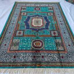 Handwoven Wool Mamluk Rug 8.2x5.9 Ft, Geometric Persian Carpet - thumbnail 2