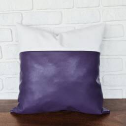 Purple Faux Leather Pillow Cover Christmas White Cotton, Mid-Century Decor - thumbnail 3