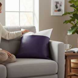 Purple Faux Leather Pillow Cover Christmas White Cotton, Mid-Century Decor - thumbnail 2