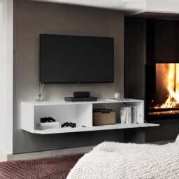 Floating Tv Stand Cabinet - 140cm White Gloss Wall Mounted Entertainment Unit