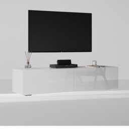 Floating Tv Stand Cabinet - 140cm White Gloss Wall Mounted Entertainment Unit - thumbnail 2