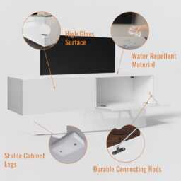 Floating Tv Stand Cabinet - 140cm White Gloss Wall Mounted Entertainment Unit - thumbnail 3