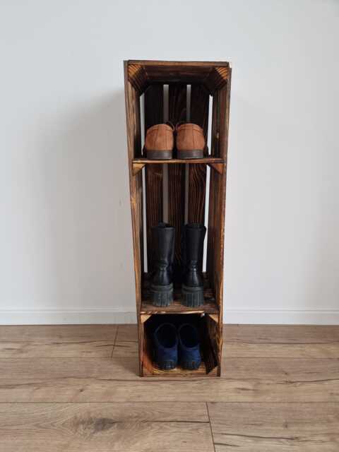 Burnt Wood Shoe Rack, Hairpin Or Wooden Legs, Crate Organizer - image 1