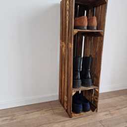 Burnt Wood Shoe Rack, Hairpin Or Wooden Legs, Crate Organizer - thumbnail 3