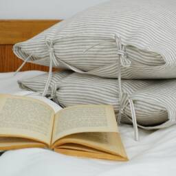 Striped Linen Pillowcase With Tie Closure. Linen Stripe Shams in Standard, Queen, King Sizes. Pillow Covers For Bed - thumbnail 2
