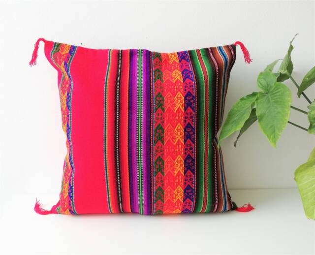 Embroidered Peruvian Wool Pillow Cover Vibrant Ethnic Cushion - 16x16 - image 1