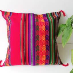 Embroidered Peruvian Wool Pillow Cover Vibrant Ethnic Cushion - 16x16 - thumbnail 3