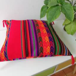 Embroidered Peruvian Wool Pillow Cover Vibrant Ethnic Cushion - 16x16 - thumbnail 2