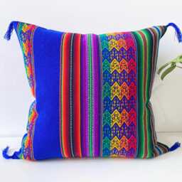 Embroidered Peruvian Wool Pillow Cover Vibrant Ethnic Cushion - 16x16 - thumbnail 4