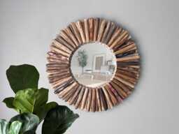 "Driftwood Sunburst Mirror 24"" Large Wreath With 12"