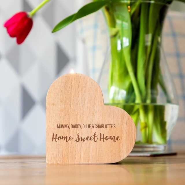 Personalised Heart Candle Holder New Home Gift, Solid Beech Wood - Lc1064 - image 1