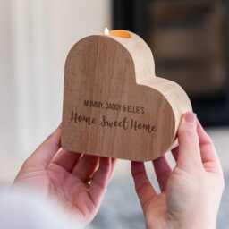 Personalised Heart Candle Holder New Home Gift, Solid Beech Wood - Lc1064 - thumbnail 3