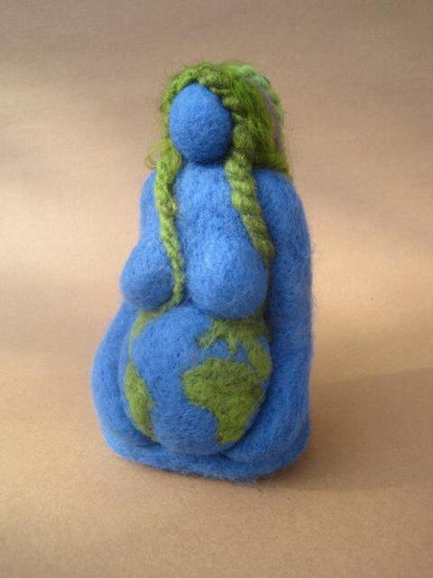 Needle Felted, Mother Earth, Earth Mama, Gaia, Blue Goddess, 6 Inches, Original Design By Borbala Arvai, Made To Order - image 1