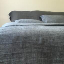 Chevron Ink Linen Duvet Cover, Bedding Made From 100% Flax Linen, Weave Herringbone - thumbnail 3