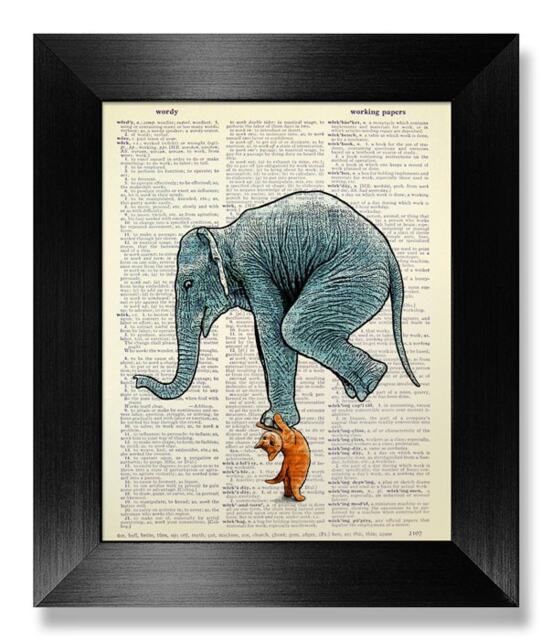 Cat Weight Lifting - Elephant Dictionary Art Print On Dictionary Paper, Cute Elephant Print, Gym Wall Decal, Fitness Motivation Poster Decor