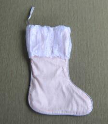 "Pink Silk Shantung Christmas Stocking With White Ruffle-""Elsa" - thumbnail 1