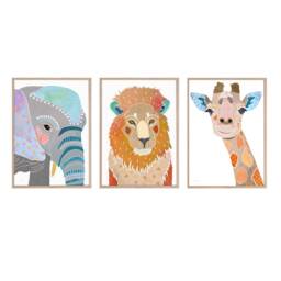 African Animal Print Set Of 3, Nursery Decor, Colourful Safari Art, Wall Kids Room Elephant, Giraffe, Lion - thumbnail 2