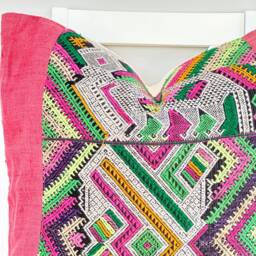 Vintage Embroidered Silk Textile Ethnic Piece Of Tradition Costume Pillow Cover - thumbnail 2
