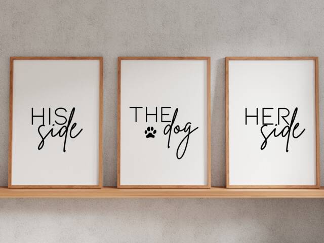 His Side Her Prints, Bedroom Set Of 3 Dog Funny Above Bed Wall Art, Couples Pet Family Prints - image 1