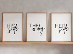 His Side Her Prints, Bedroom Set Of 3 Dog Funny Above Bed Wall Art, Couples Pet Family Prints - thumbnail 1