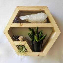 One Of A Kind Hexagon Shelf Choose Your Finish Geometric Wood Art Crystal Display Shelf Wall Small Cubby - thumbnail 2