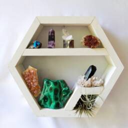 One Of A Kind Hexagon Shelf Choose Your Finish Geometric Wood Art Crystal Display Shelf Wall Small Cubby - thumbnail 3